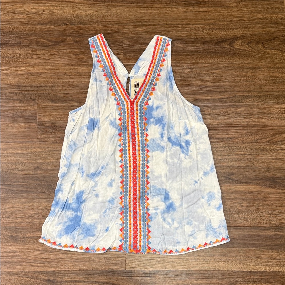 Women’s Savanna Jane Blue and White Embroidered Top